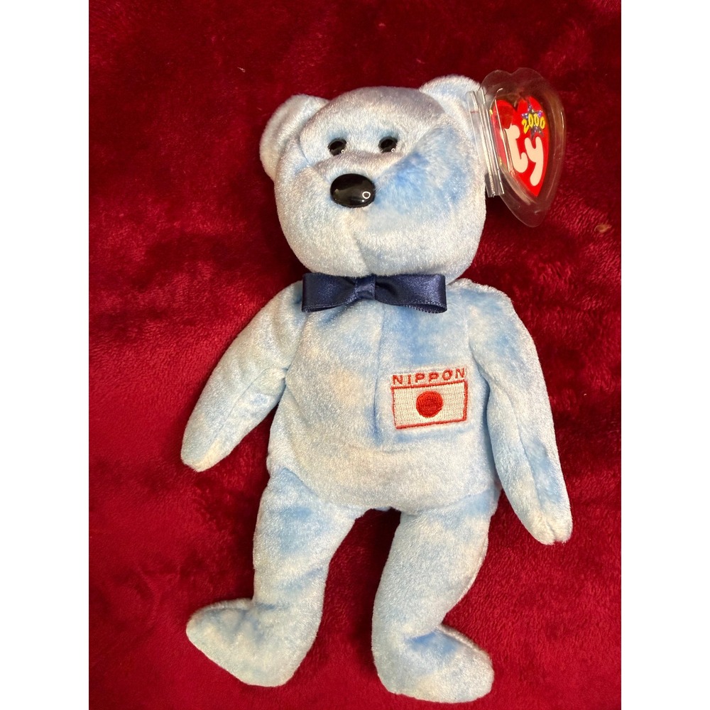 Ty Beanie Babies Nippon Bear Unisex OS Blue Excellent Japan Flag Plush Toy 2000